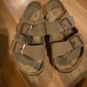 Birkenstock Tan Suede Buckle Sandals